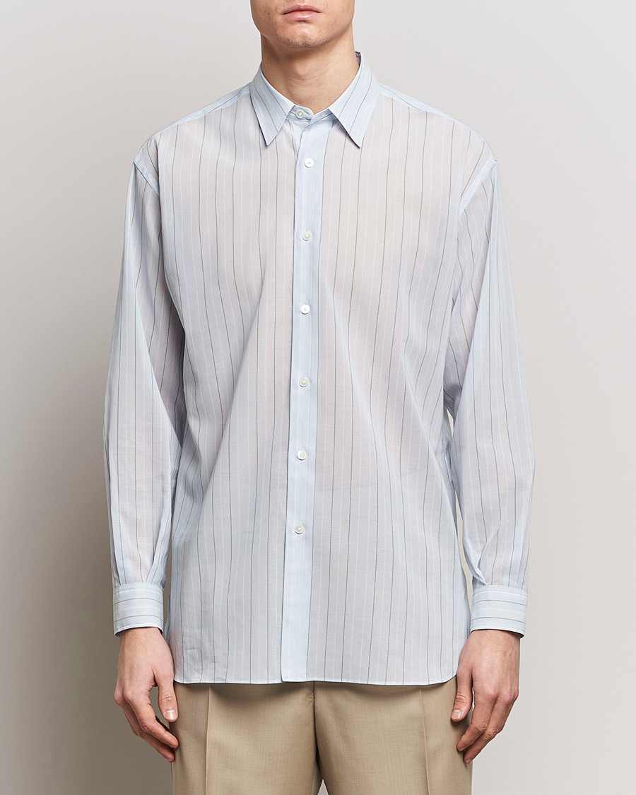 Herren | Luxury Brands | Auralee | Hard Twist Light Cotton Shirt Light Blue Stripe