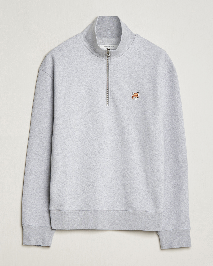 Herren | Pullover | Maison Kitsuné | Fox Head Half Zip Sweatshirt Light Grey Melange