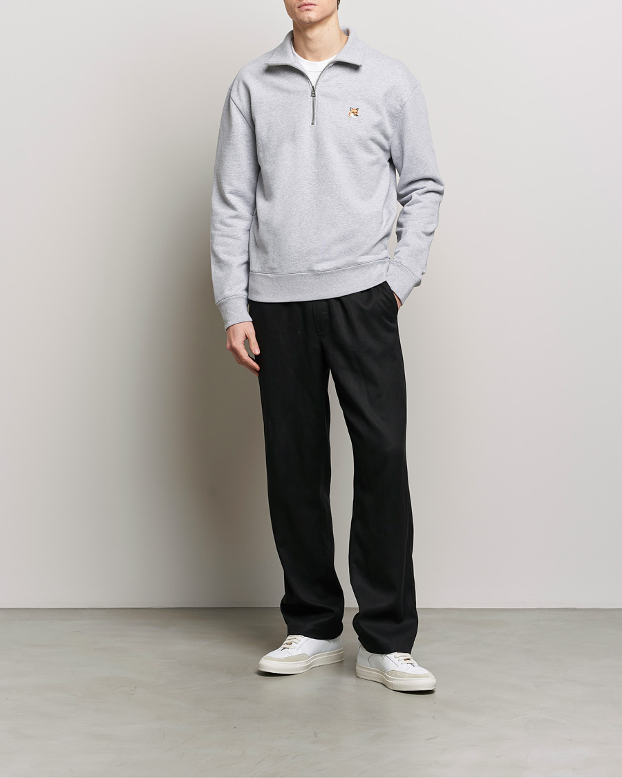 Herren | Pullover | Maison Kitsuné | Fox Head Half Zip Sweatshirt Light Grey Melange