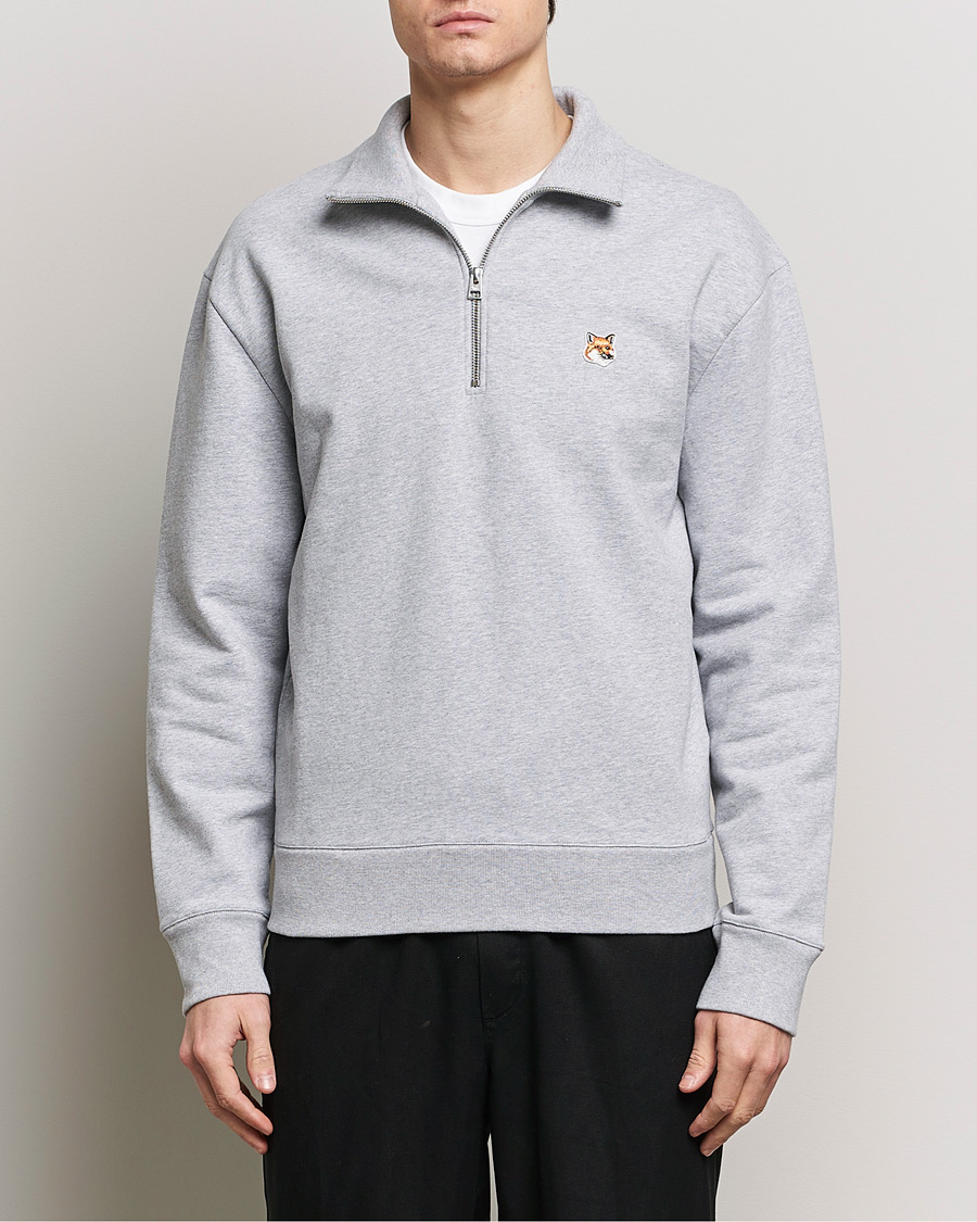 Herren | Half-zip | Maison Kitsuné | Fox Head Half Zip Sweatshirt Light Grey Melange