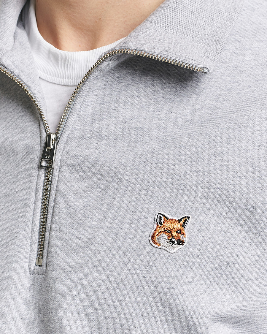 Herren | Pullover | Maison Kitsuné | Fox Head Half Zip Sweatshirt Light Grey Melange