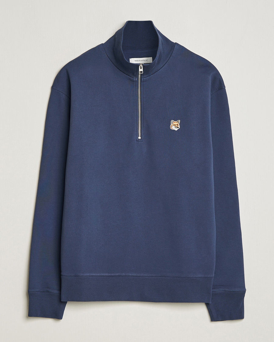 Herren | Pullover | Maison Kitsuné | Fox Head Half Zip Sweatshirt Ink Blue