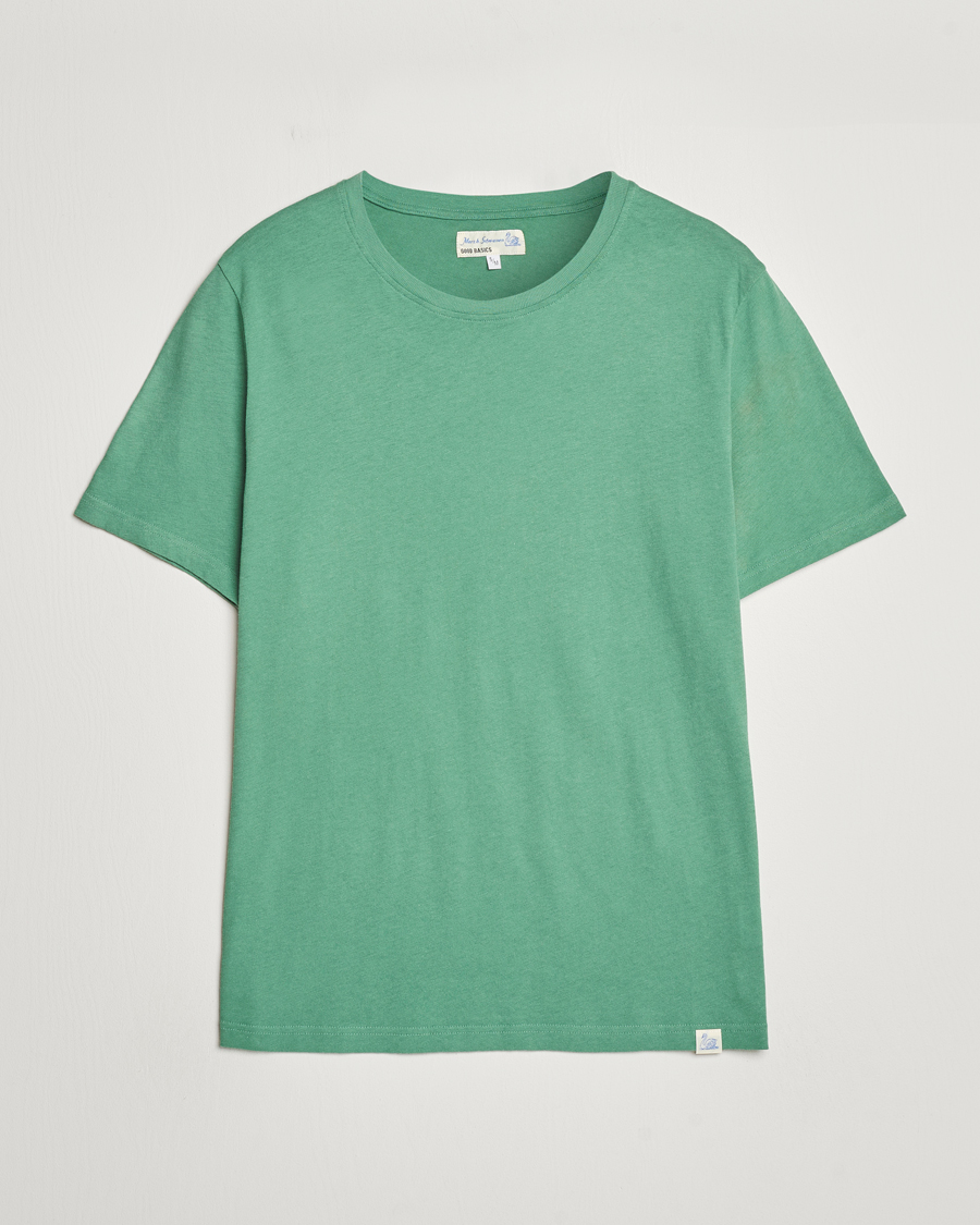Herren | T-Shirts | Merz b. Schwanen | Organic Cotton Washed Crew Neck T-Shirt Grass Green