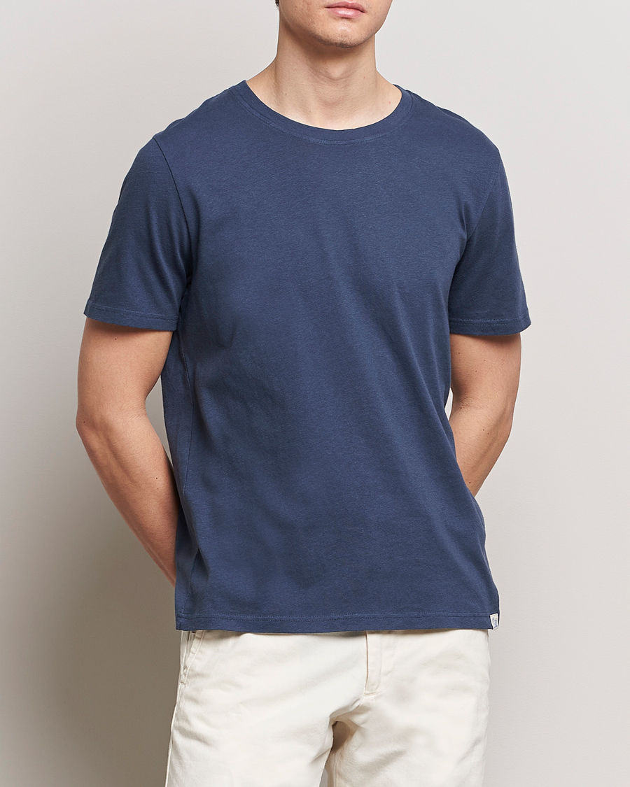 Herren | Kurzarm T-Shirt | Merz b. Schwanen | Organic Cotton Washed Crew Neck T-Shirt Denim Blue