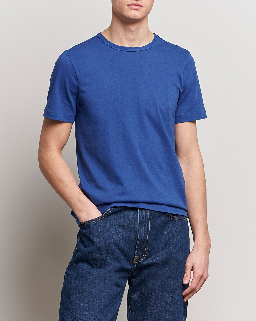 Herren | T-Shirts | Merz b. Schwanen | 1950s Classic Loopwheeled T-Shirt Vintage Blue