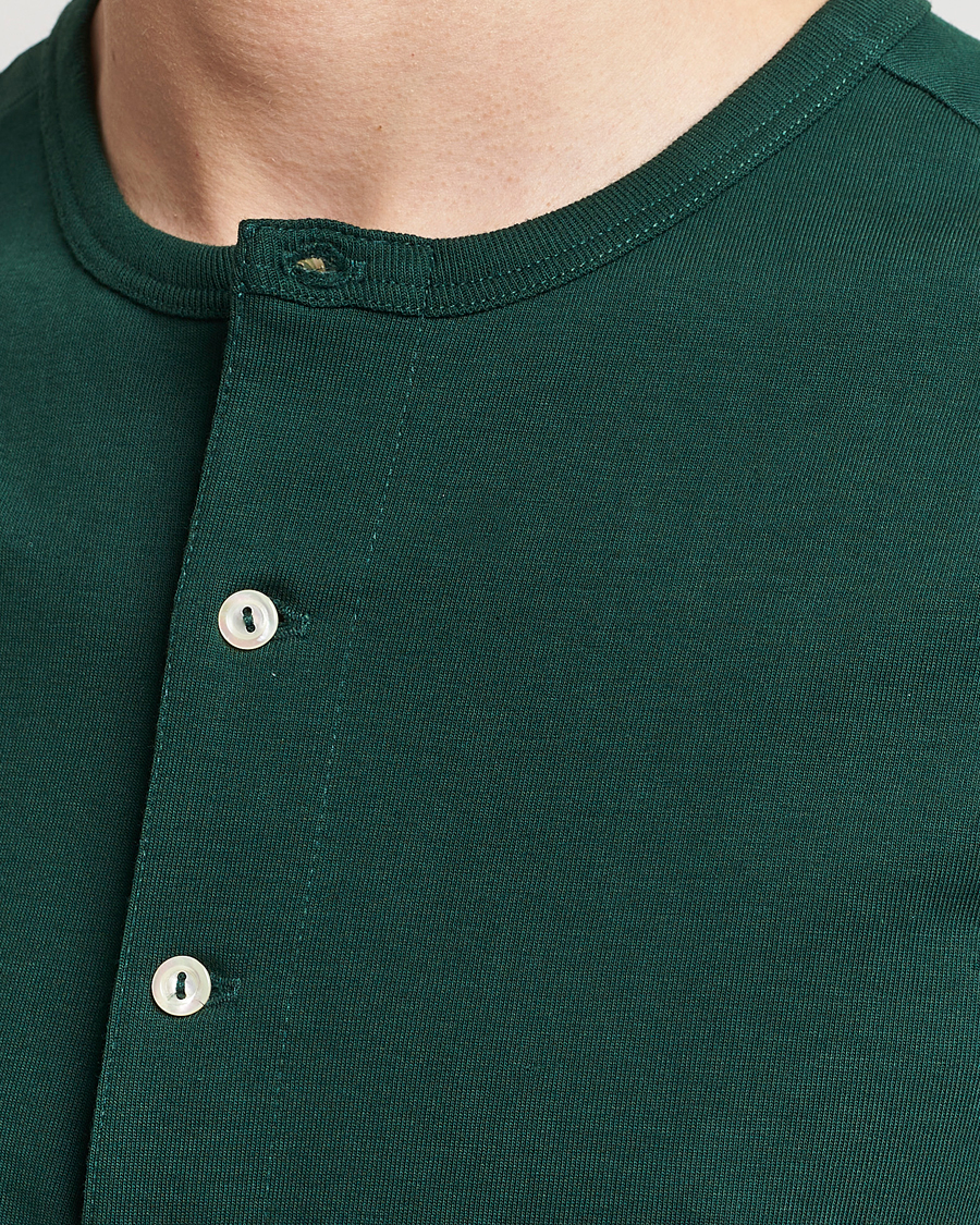 Herren | T-Shirts | Merz b. Schwanen | Short Sleeve Organic Cotton Henley Classic Green
