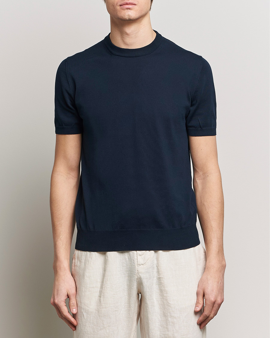 Herren | Kurzarm T-Shirt | Altea | Extrafine Cotton Knit T-Shirt Navy