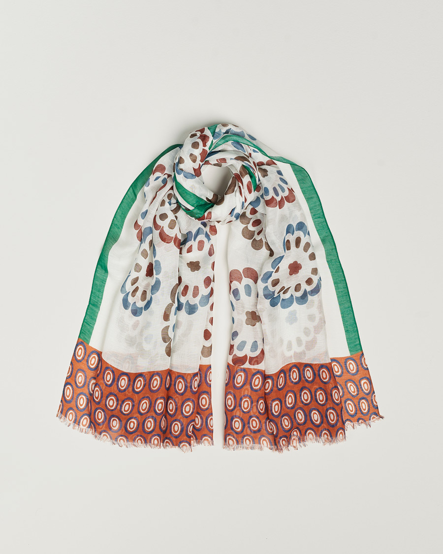 Herren | Altea Printed Linen Scarf Green/Orange | Altea | Printed Linen Scarf Green/Orange