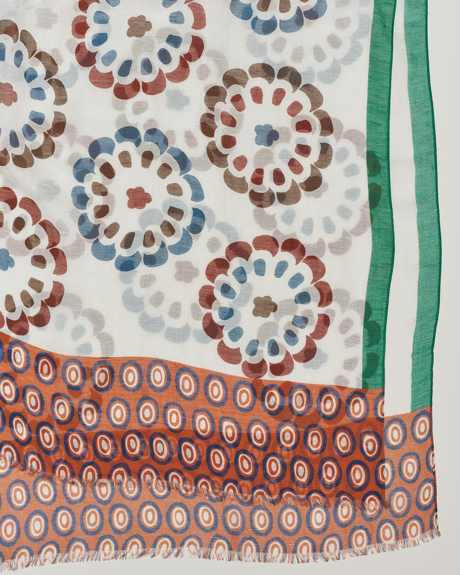 Herren | Altea Printed Linen Scarf Green/Orange | Altea | Printed Linen Scarf Green/Orange