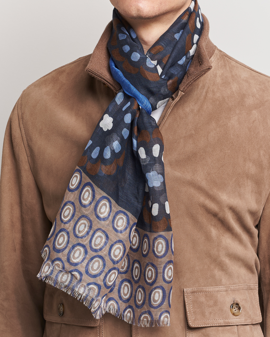 Herren | Altea Printed Linen Scarf Blue/Beige | Altea | Printed Linen Scarf Blue/Beige