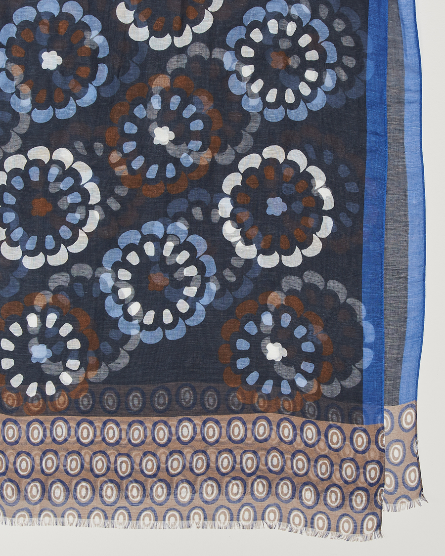 Herren | Altea Printed Linen Scarf Blue/Beige | Altea | Printed Linen Scarf Blue/Beige