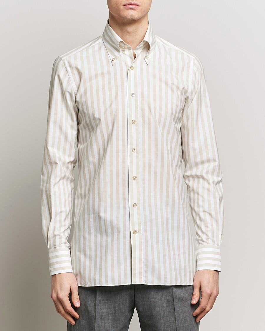 Herren | Luxury Brands | 100Hands | Striped Cotton Shirt Brown/White