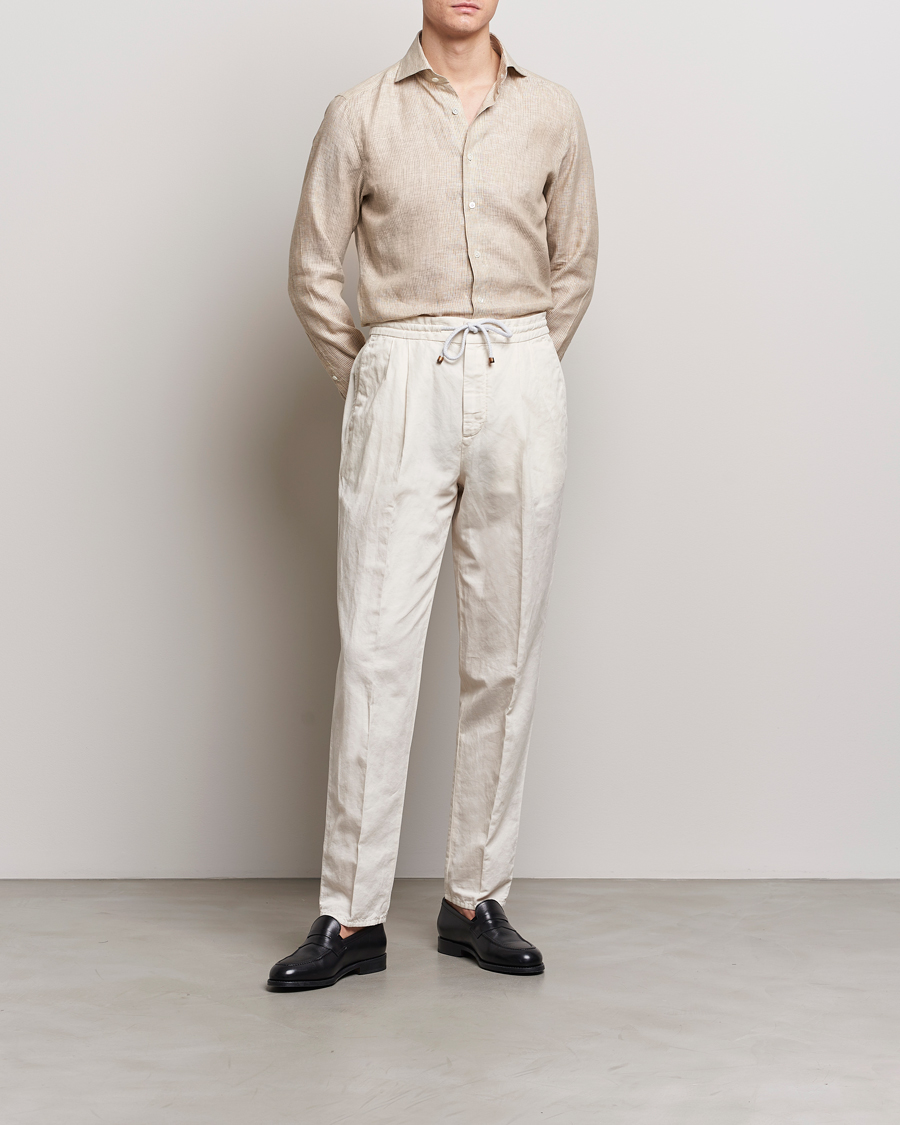 Herren | Hemden | 100Hands | Striped Linen Shirt Brown