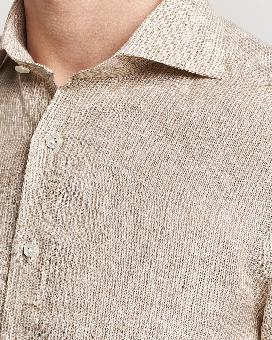 Herren | Hemden | 100Hands | Striped Linen Shirt Brown