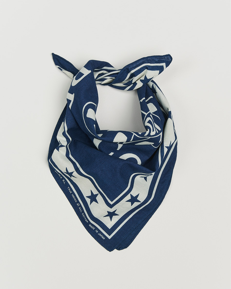 Herren | RRL Car Club Print Bandana Indigo/Cream | RRL | Car Club Print Bandana Indigo/Cream