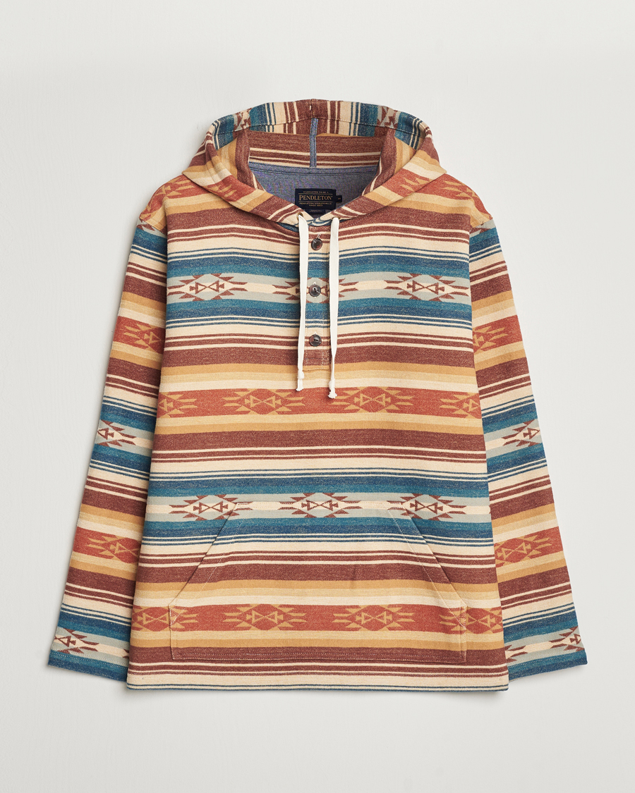 Herren | Pullover | Pendleton | Driftwood Hoody Azure/Brown Stripe