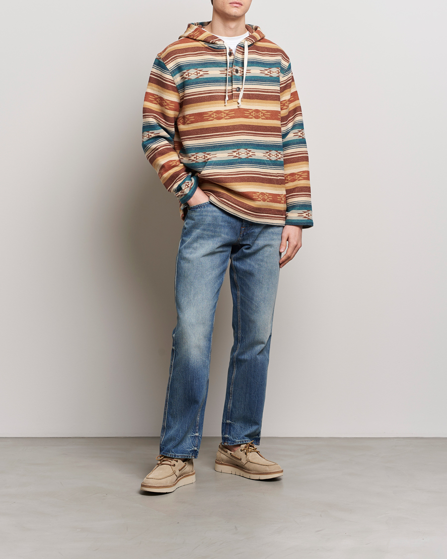 Herren | Pullover | Pendleton | Driftwood Hoody Azure/Brown Stripe
