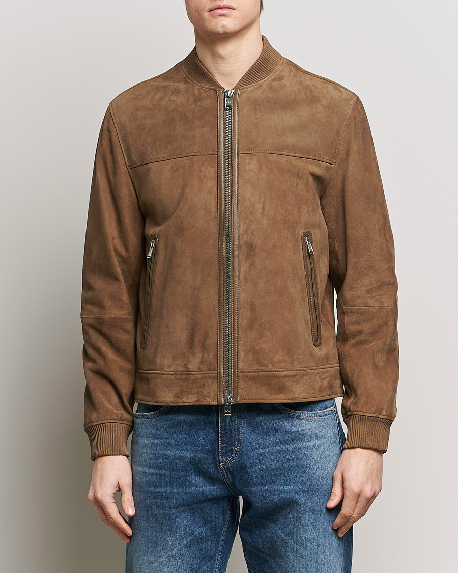 Herren | Jacken | BOSS BLACK | Malbano Leather Jacket Open Brown