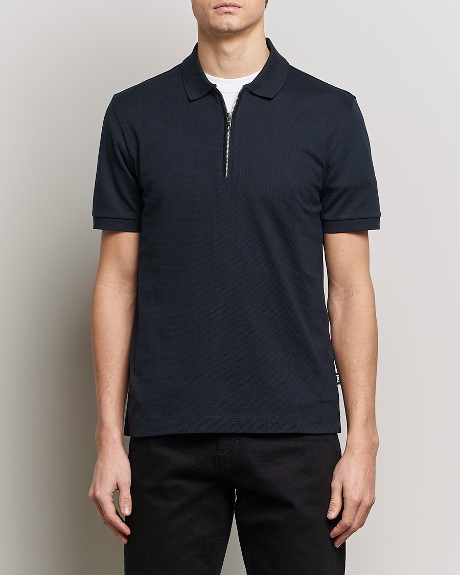 Herren | Poloshirts | BOSS BLACK | Polston Half-Zip Piké Dark Blue