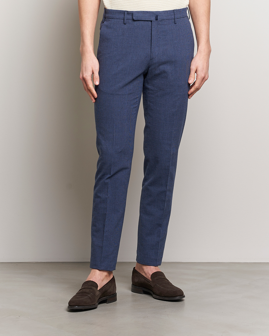 Herren | Summer | Incotex | Slim Fit Cotton/Linen Micro Houndstooth Trousers Dark Blue