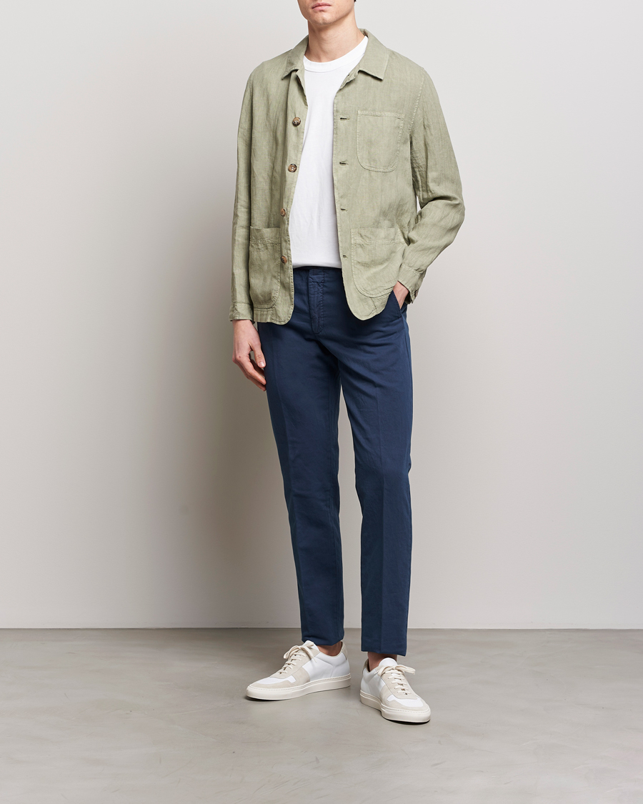 Herren | Hosen | Incotex | Regular Fit Comfort Cotton/Linen Trousers Navy