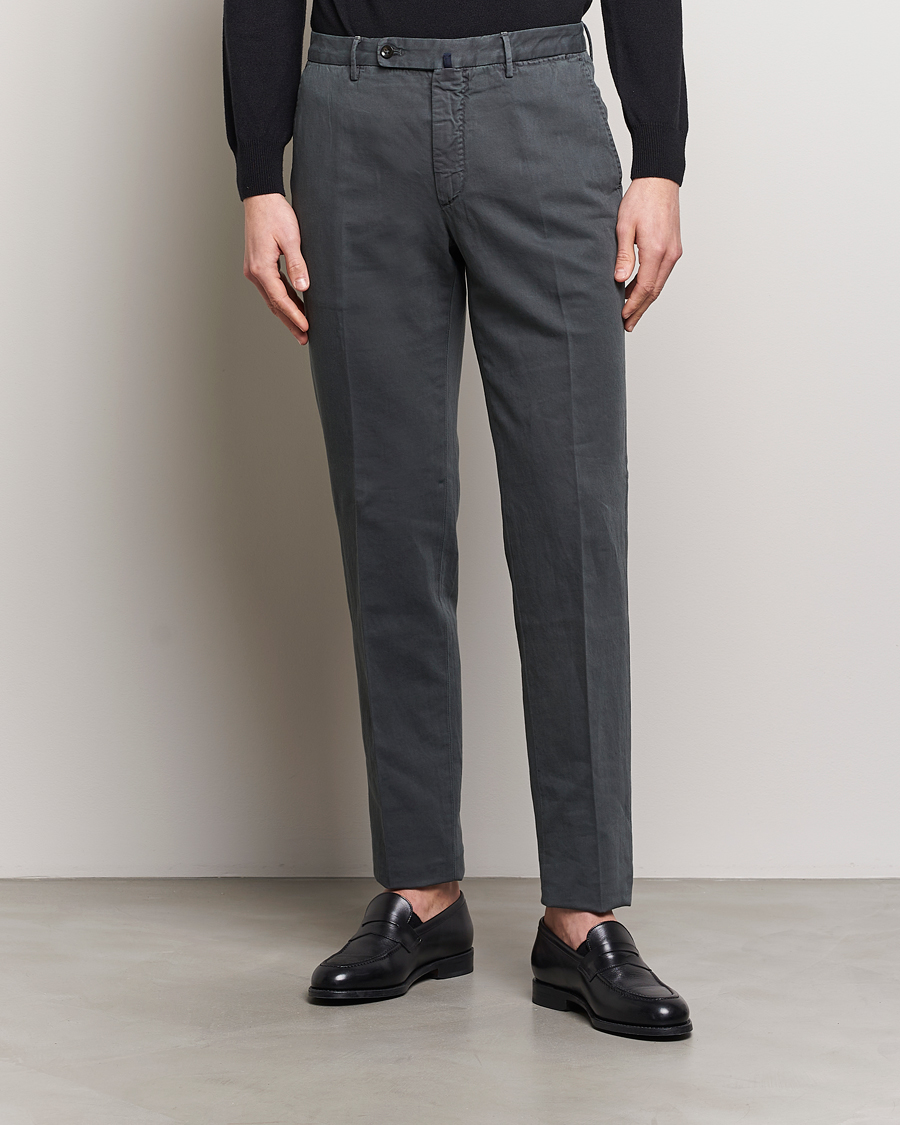 Herren | Slowear | Incotex | Regular Fit Comfort Cotton/Linen Trousers Dark Grey