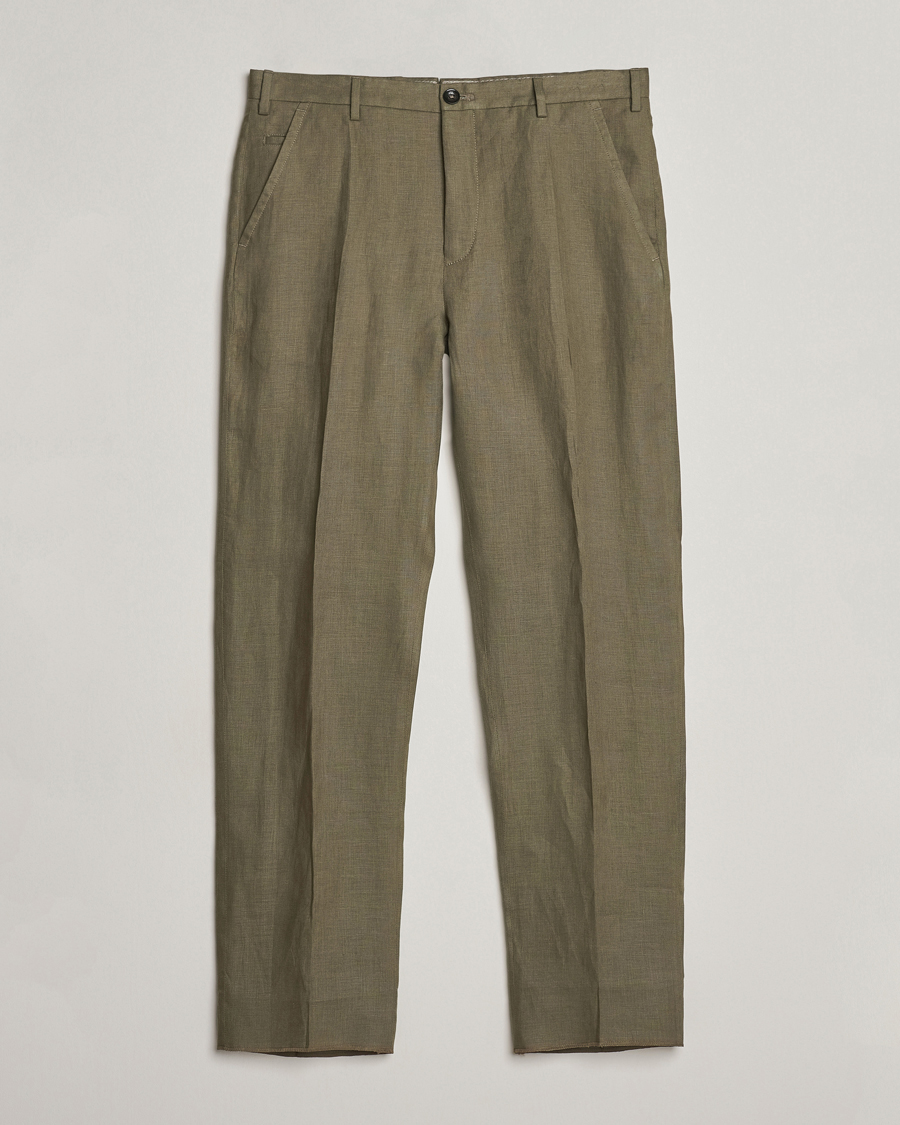 Herren | Hosen | Incotex | Straight Fit Pure Linen Trousers Military
