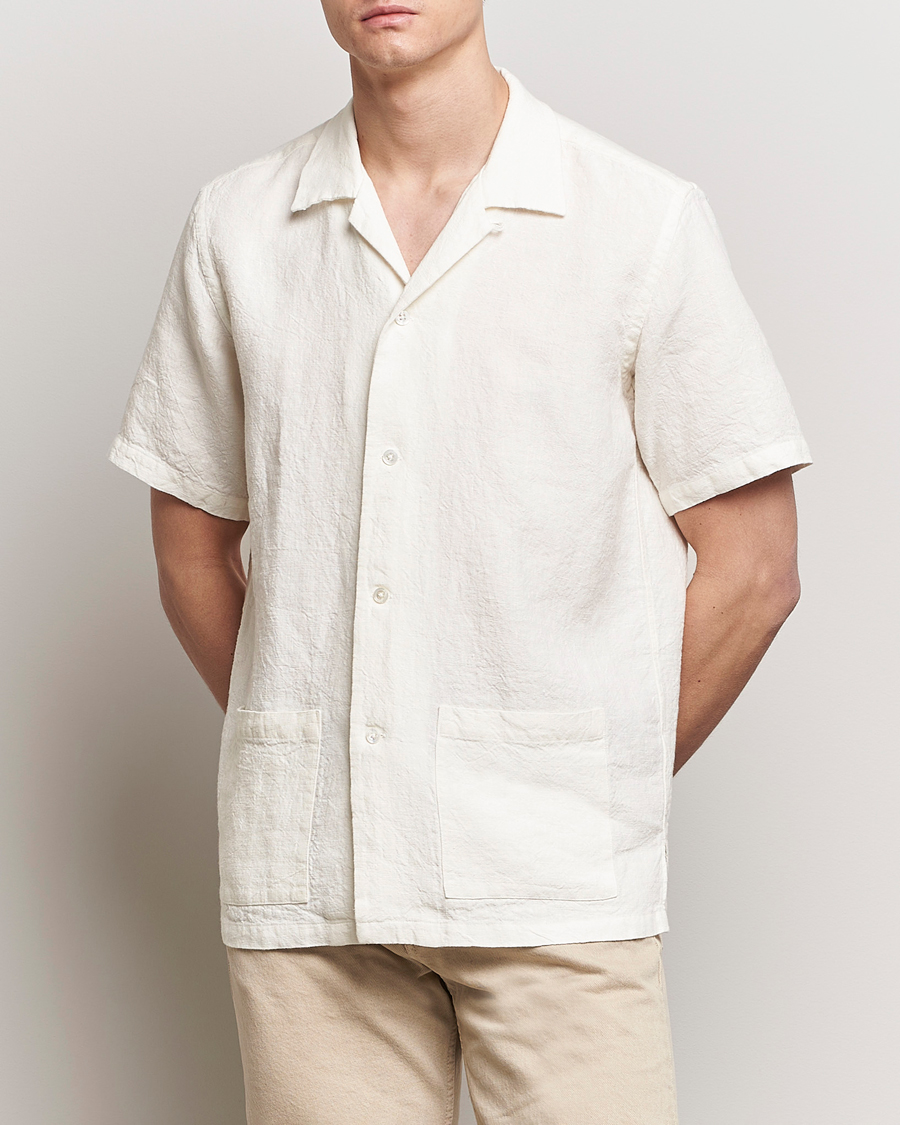 Herren | Freizeithemden | Kamakura Shirts | Vintage Ivy Heavy Linen Beach Shirt White