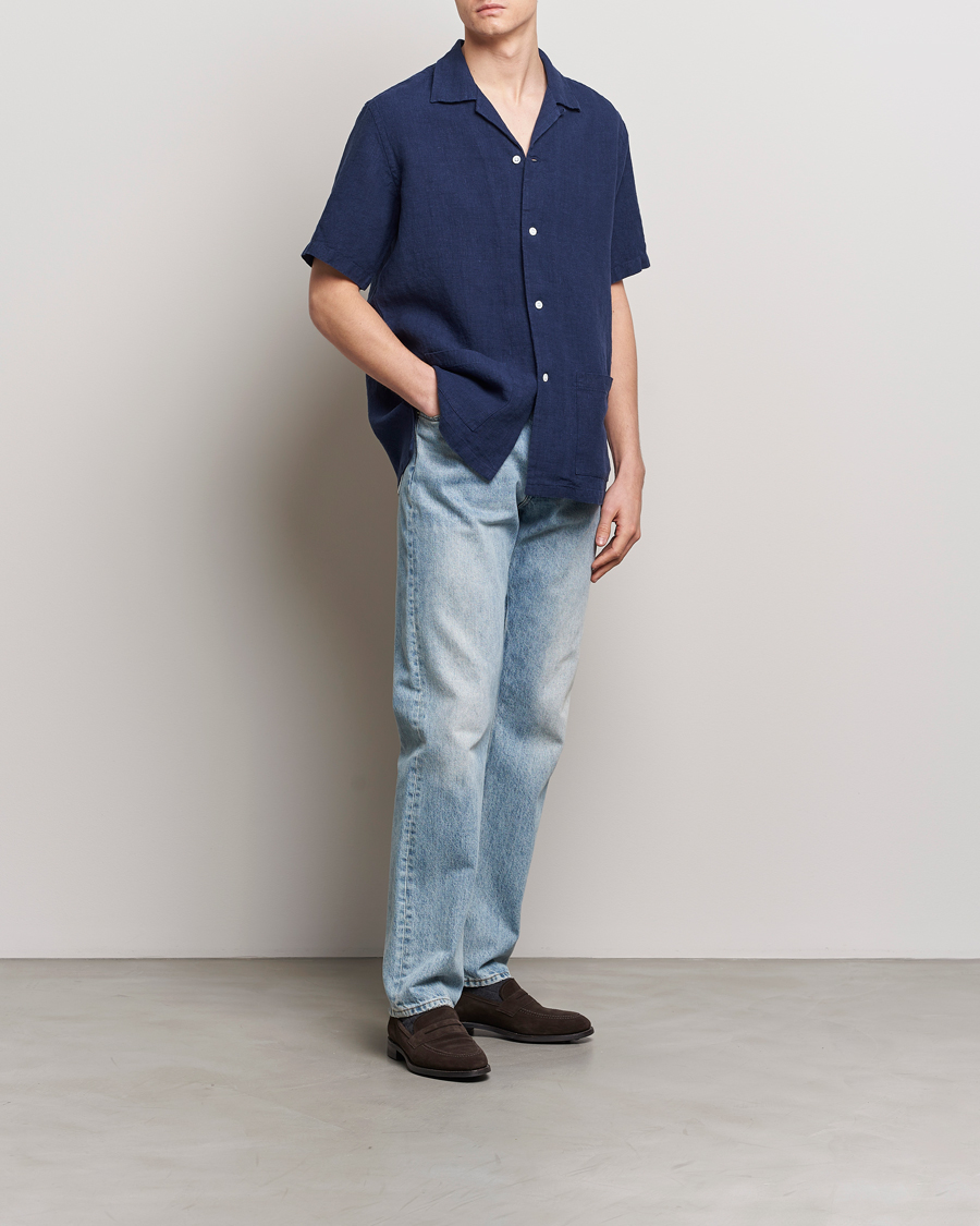 Herren | Hemden | Kamakura Shirts | Heavy Linen Beach Shirt Navy