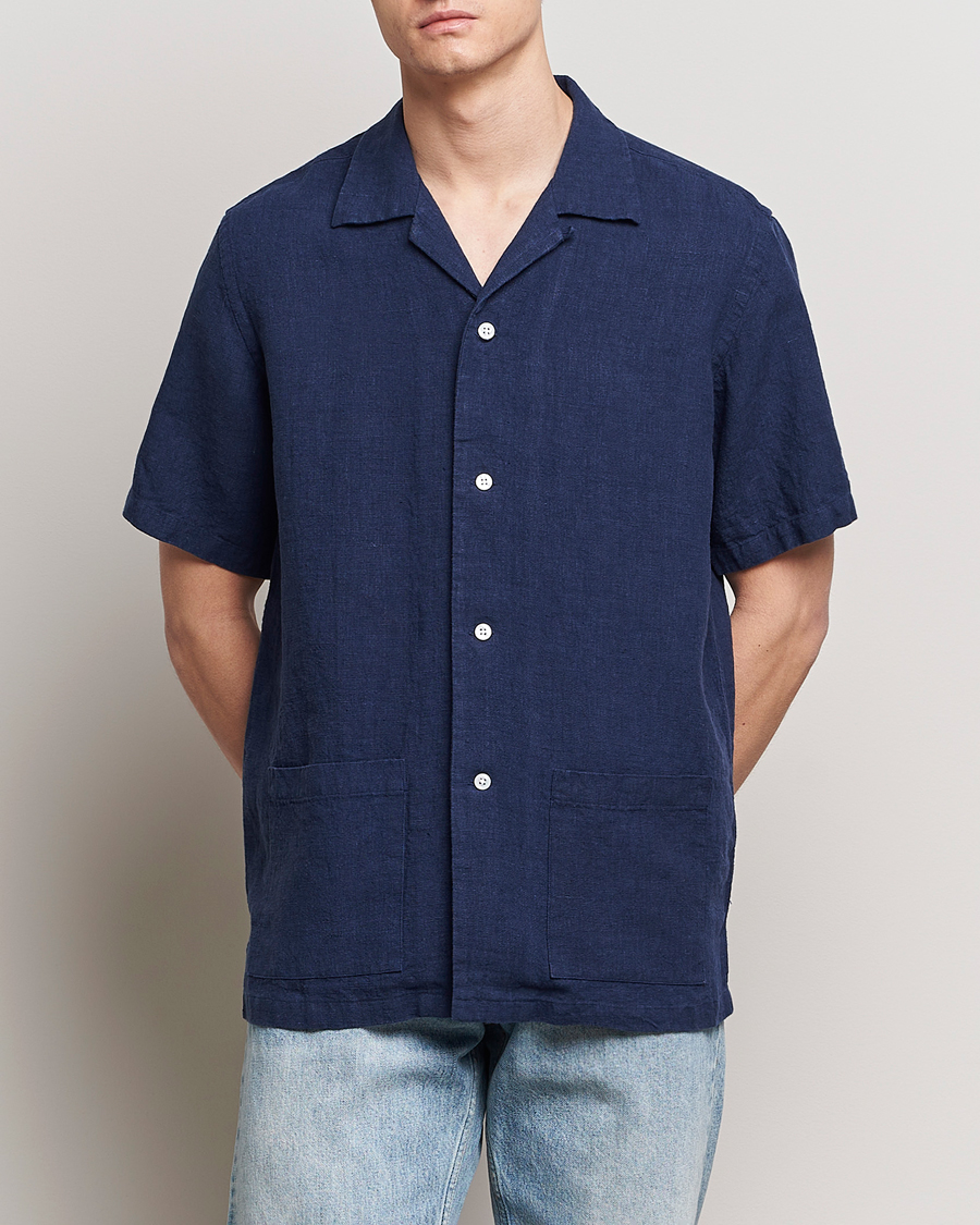 Herren | Hemden | Kamakura Shirts | Heavy Linen Beach Shirt Navy
