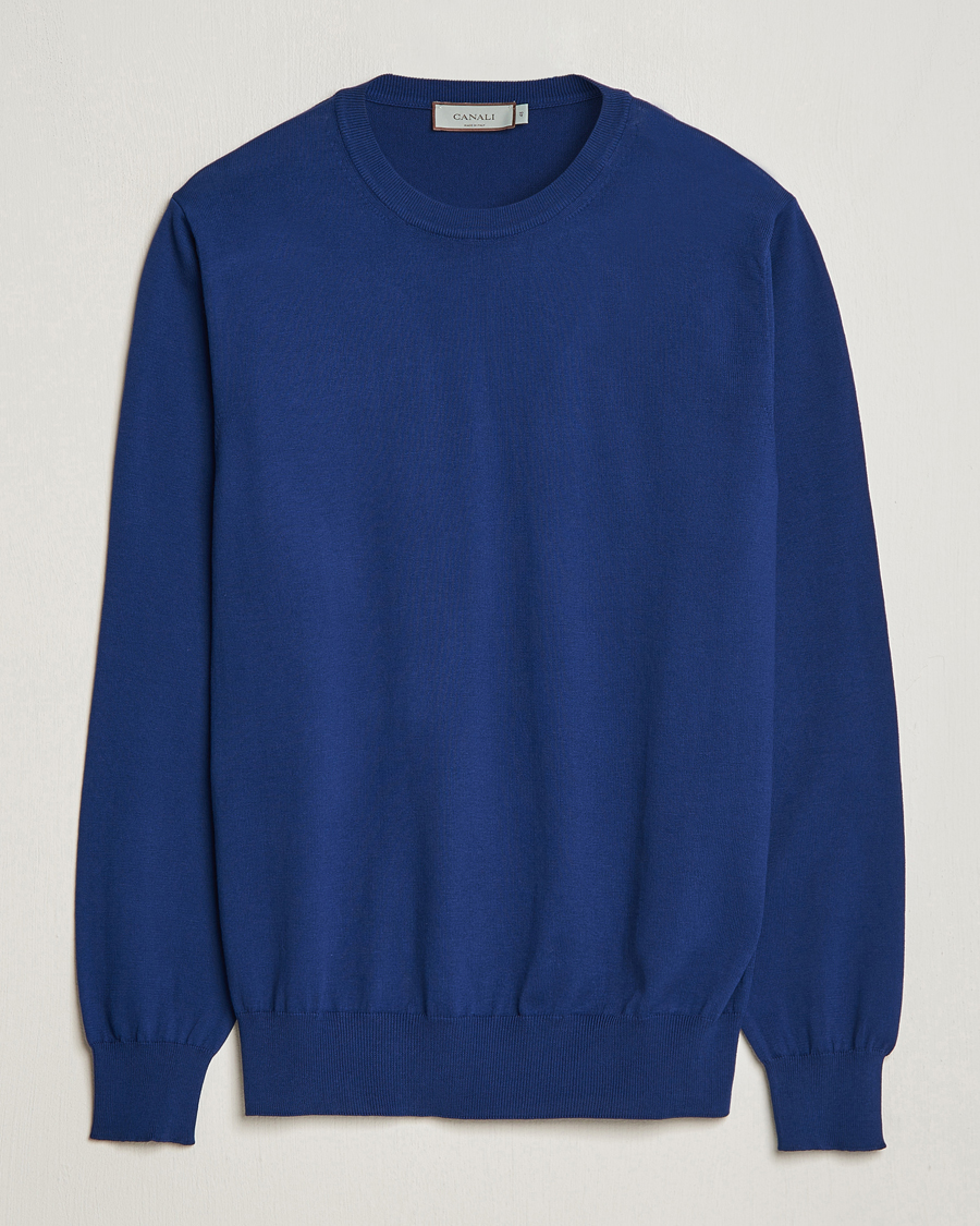 Herren | Pullover | Canali | Cotton Crew Neck Pullover Royal Blue