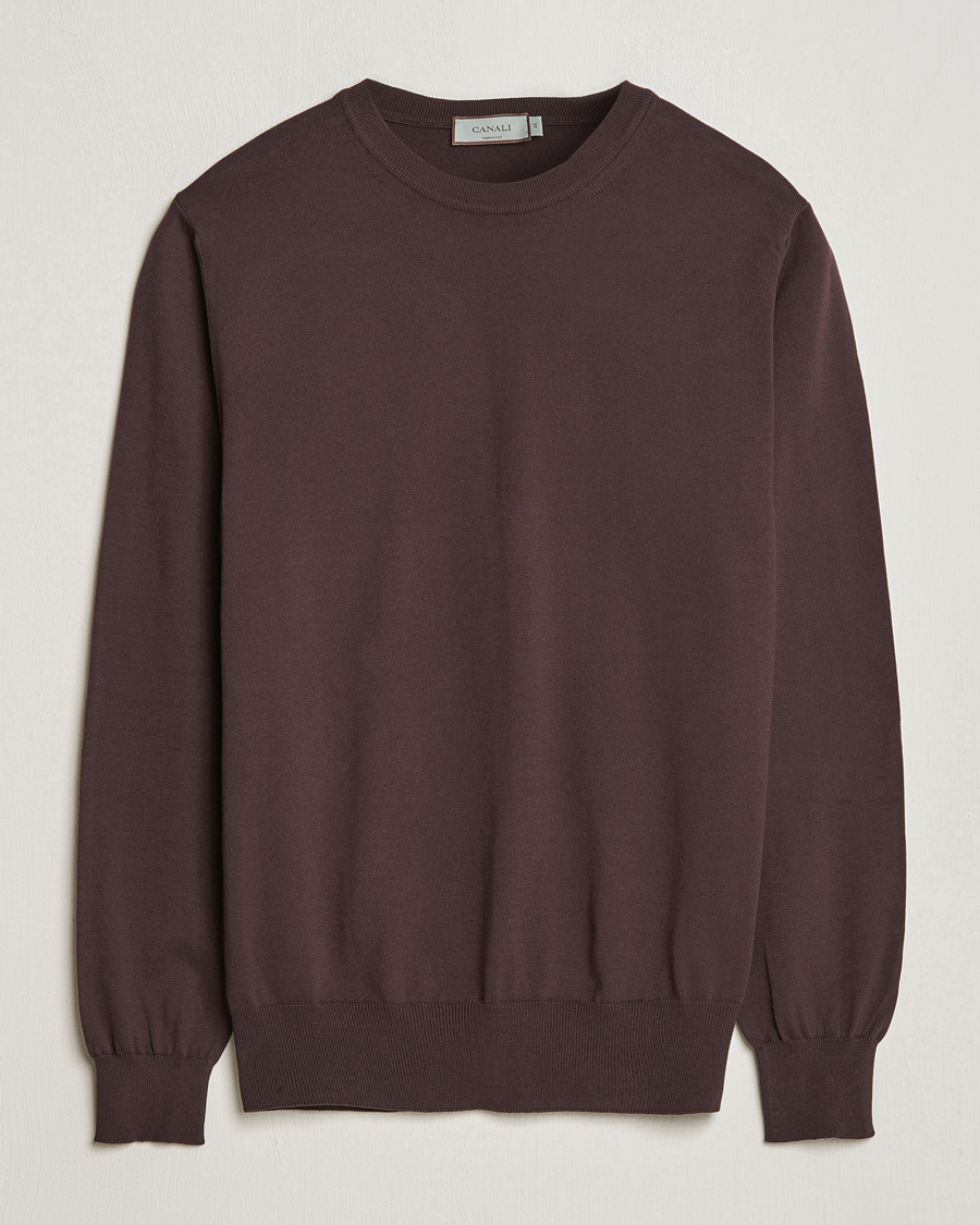 Herren | Pullover | Canali | Cotton Crew Neck Pullover Dark Brown