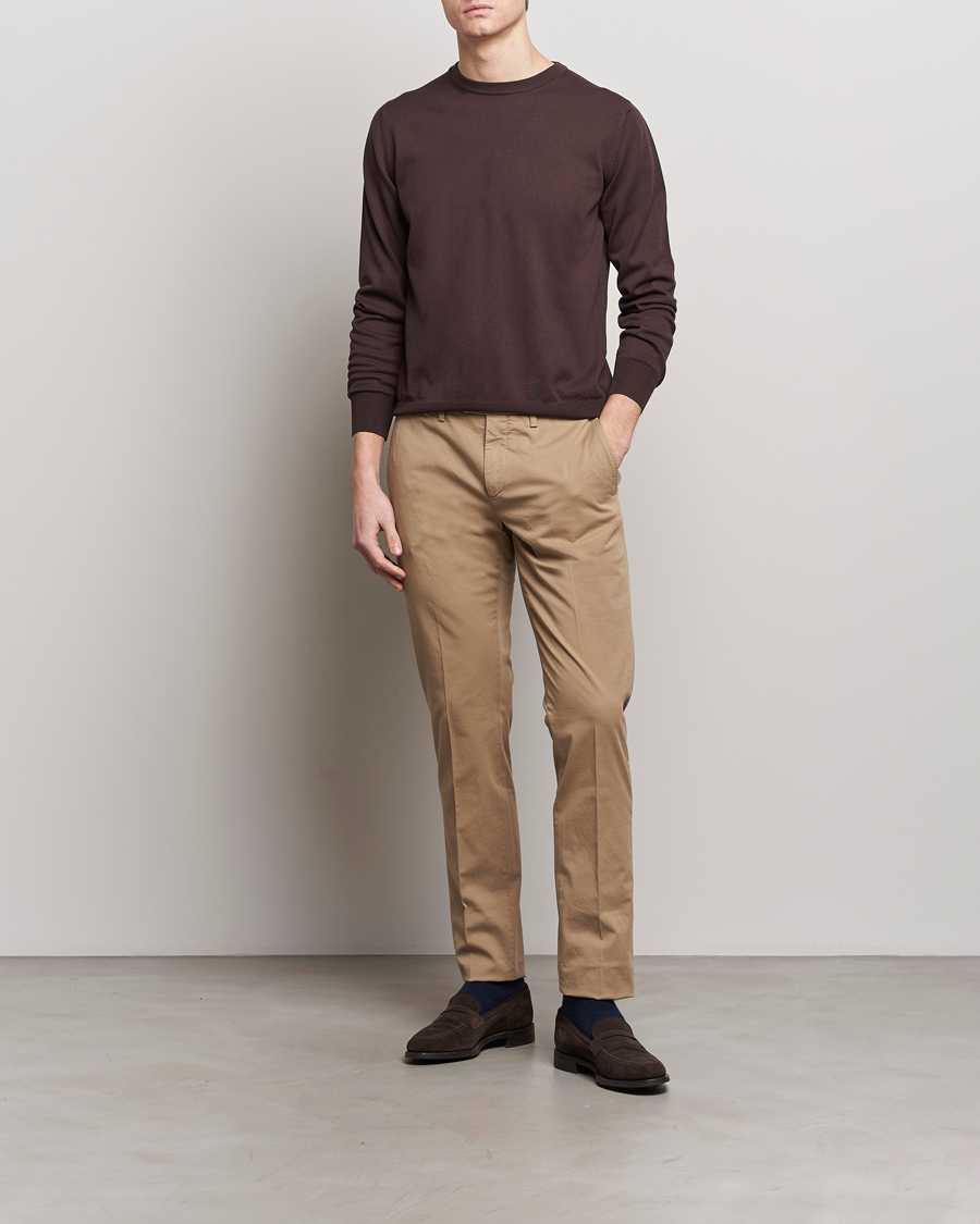 Herren | Pullover | Canali | Cotton Crew Neck Pullover Dark Brown