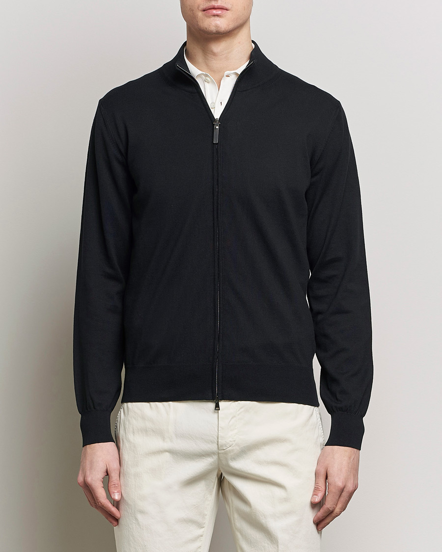 Herren | Pullover | Canali | Cotton Full Zip Sweater Black