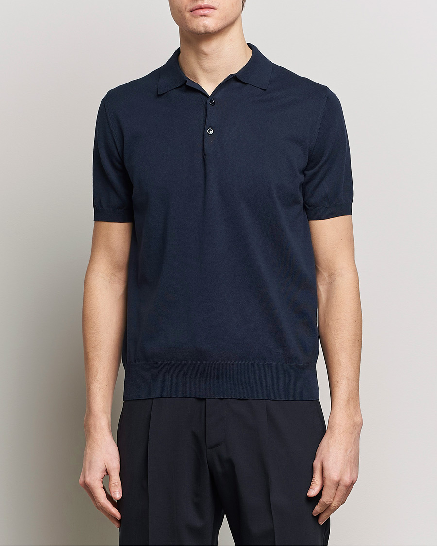 Herren | Poloshirts | Canali | Cotton Short Sleeve Polo Navy