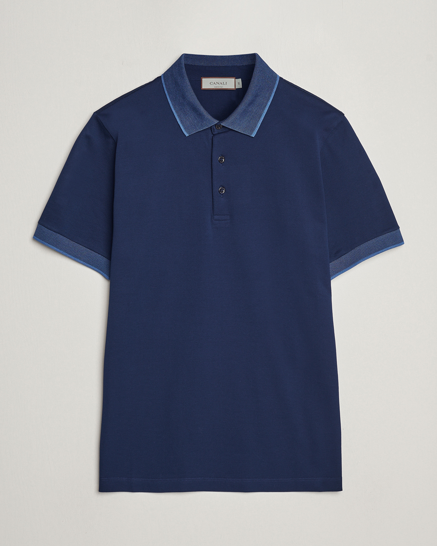 Herren | Poloshirts | Canali | Contrast Collar Short Sleeve Polo Dark Blue
