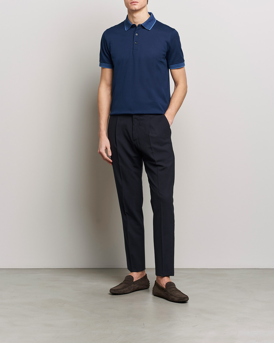 Herren | Poloshirts | Canali | Contrast Collar Short Sleeve Polo Dark Blue