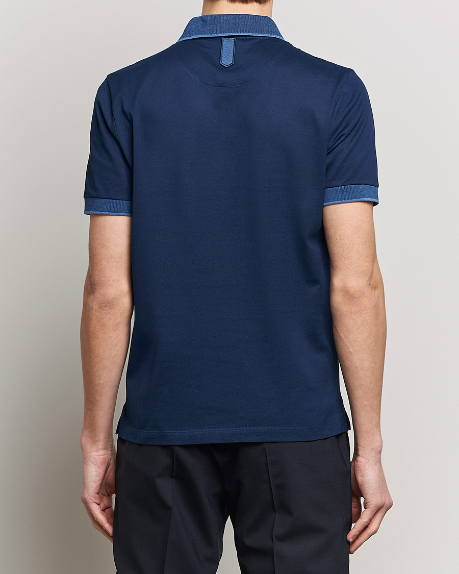 Herren | Poloshirts | Canali | Contrast Collar Short Sleeve Polo Dark Blue