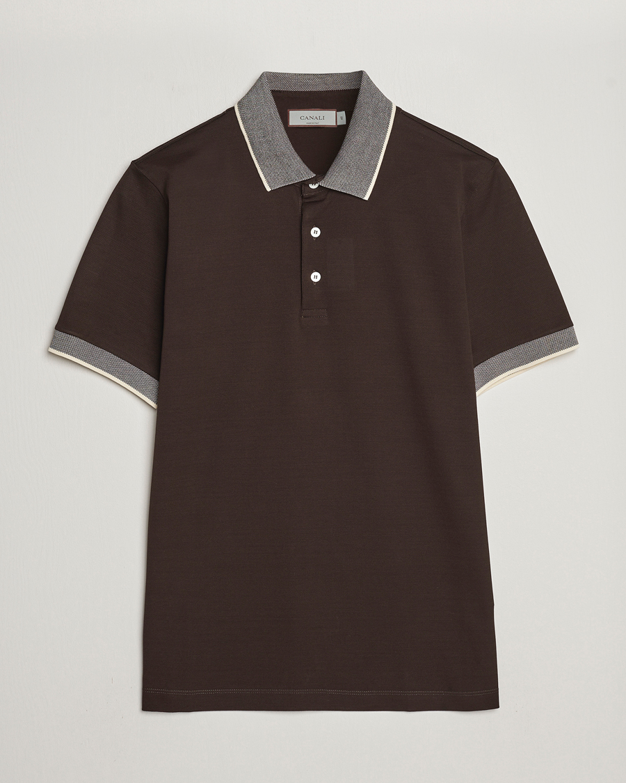 Herren | Poloshirts | Canali | Contrast Collar Short Sleeve Polo Dark Brown