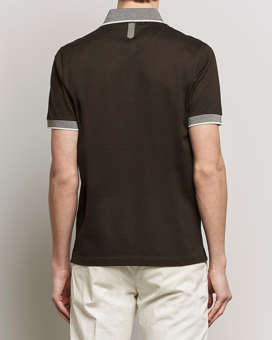 Herren | Poloshirts | Canali | Contrast Collar Short Sleeve Polo Dark Brown