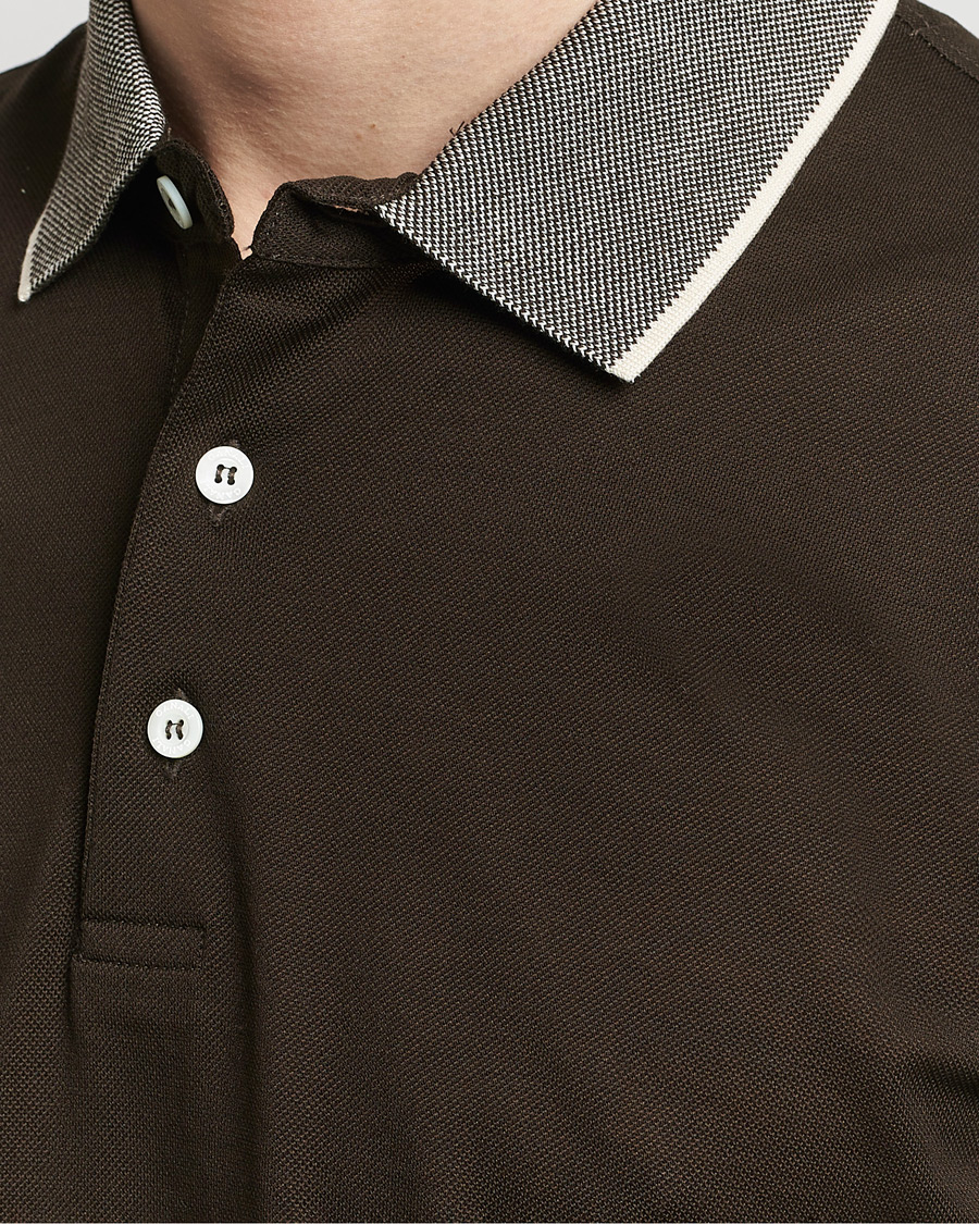 Herren | Poloshirts | Canali | Contrast Collar Short Sleeve Polo Dark Brown