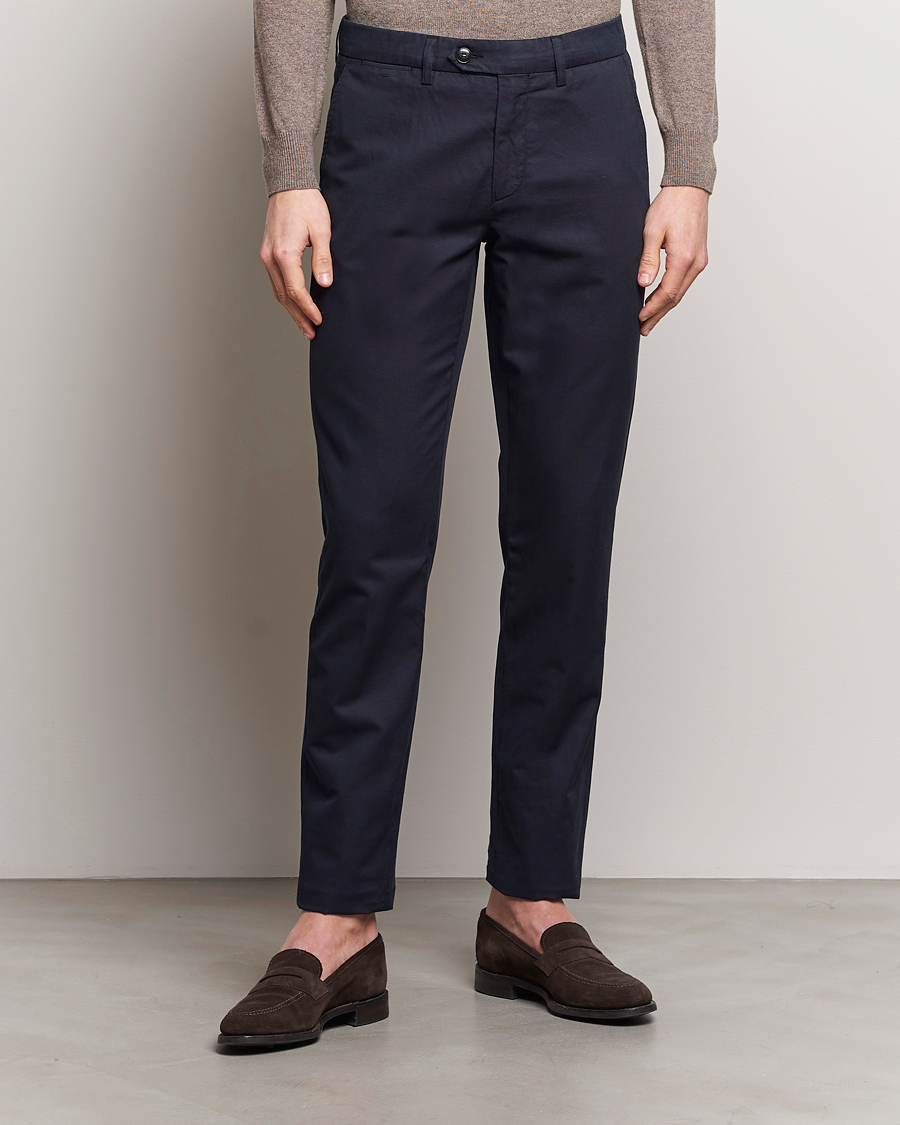 Men | Clothing | Canali | Cotton/Linen Trousers Navy