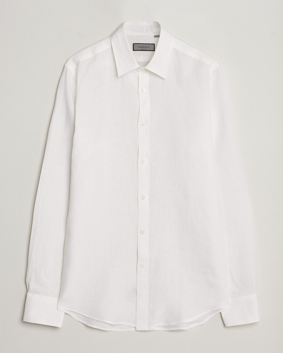 Herren | Hemden | Canali | Slim Fit Linen Sport Shirt White
