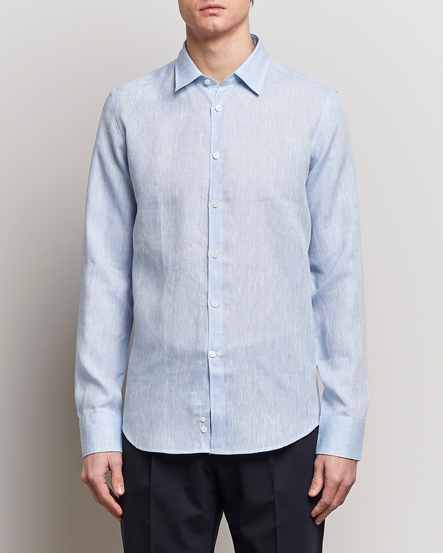 Herren | Leinenhemden | Canali | Slim Fit Linen Sport Shirt Light Blue