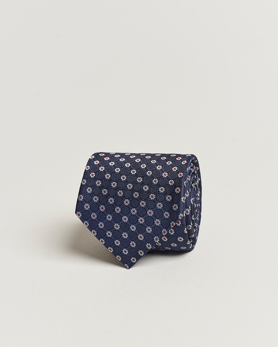 Herren | Canali Micro Flower Silk Tie Navy | Canali | Micro Flower Silk Tie Navy