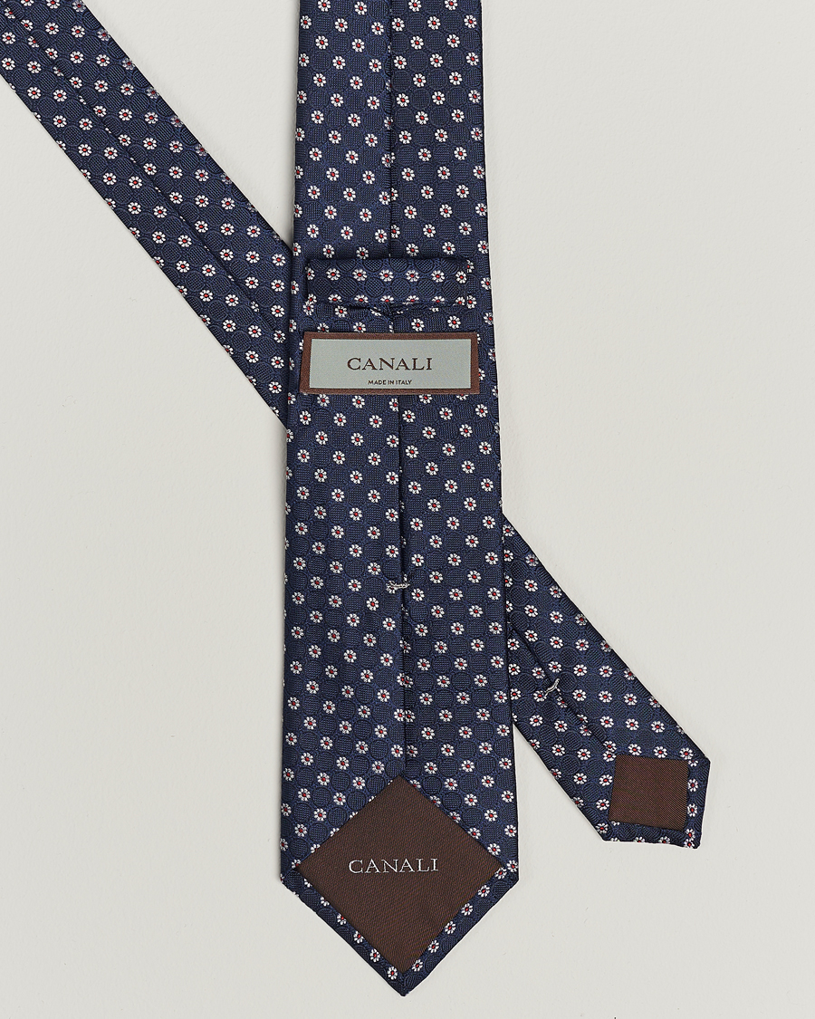 Herren | Canali Micro Flower Silk Tie Navy | Canali | Micro Flower Silk Tie Navy