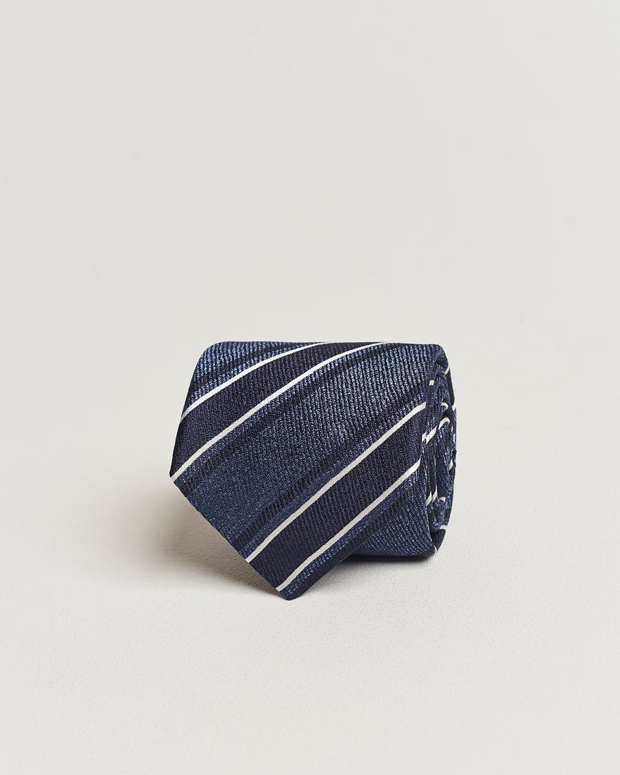 Herren | Canali Regimental Stripe Silk Tie Dark Blue | Canali | Regimental Stripe Silk Tie Dark Blue