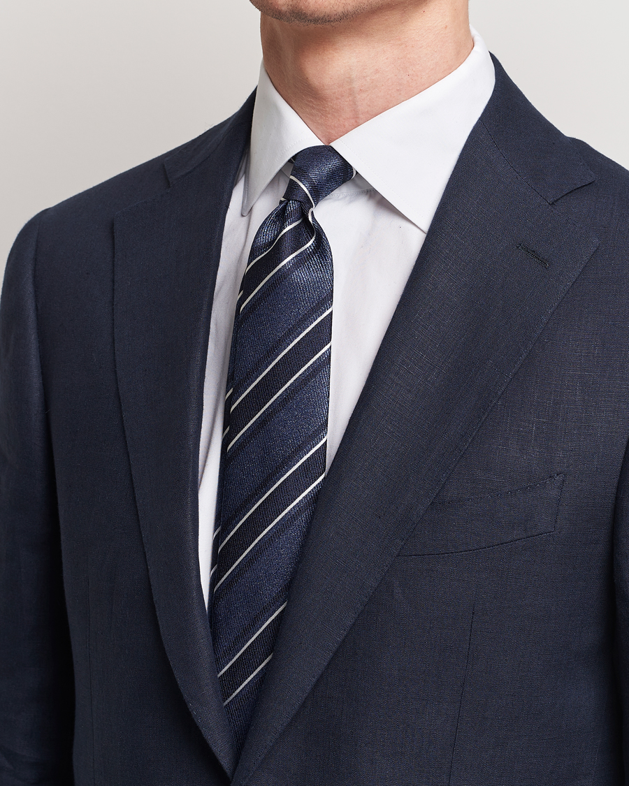 Herren | Business & Beyond | Canali | Regimental Stripe Silk Tie Dark Blue