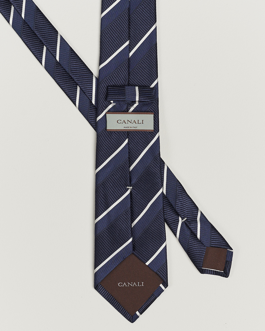 Herren | Krawatten | Canali | Regimental Stripe Silk Tie Navy