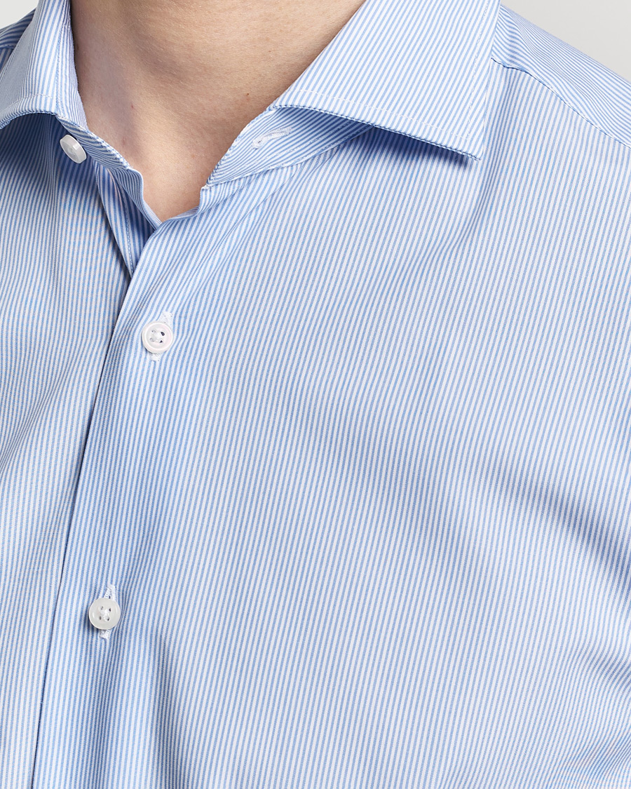 Herren | Hemden | Grigio | Cotton Poplin Dress Shirt Light Blue Stripe